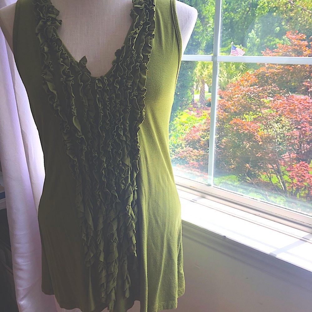 Sisters Chartreuse Green Tunic Ruffles Top Large